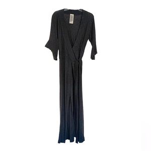 Free People Wrap Around Tie Waist Dress with hidden side pockets, Black, Medium